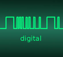 Oscilloscope trace of digitally encoded information.
