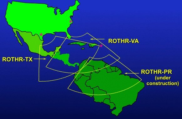 Over-the-horizon radar coverage for the Caribbean and South America.