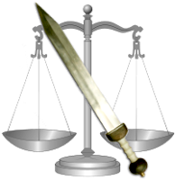 The sword and scales of justice.