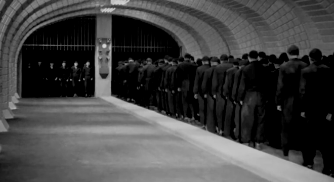 Workers changing shift, from the film Metropolis (1926) by Fritz Lang.