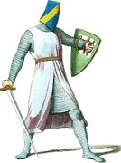 Helmeted Knight of France, illustration by Paul Mercuri in Costumes Historiques (Paris, 1860-1861).