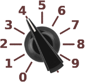 A simple continuously-variable electrical control device using a chicken-head knob with a numeric scale.