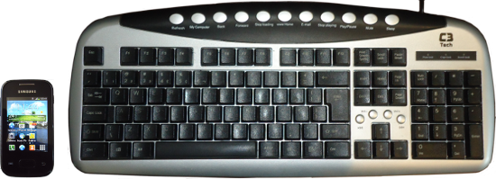 Smartphone compared with a standard keyboard.