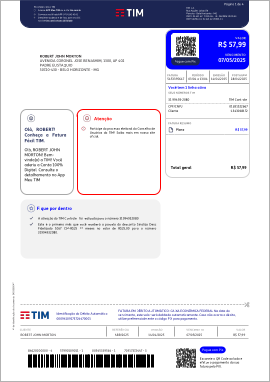 Monthly bill for celular service from TIM