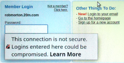 Warning message displayed when keyboard focus is in a POSTed text field on an http website.