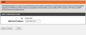 D-Link DSL2500E: configuration of its 'Demilitarized Zone'.