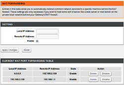 D-Link DSL2500E modem: NAT forwarding configuration.