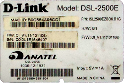 Details of the D-Link DSL2500E modem.