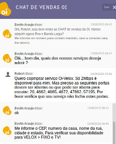 Screenshot of chat with Oi operative in which I stated that I wanted open listening ports.
