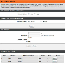 Access Control List configuration screen2 for the D-Link DSL2500E modem.