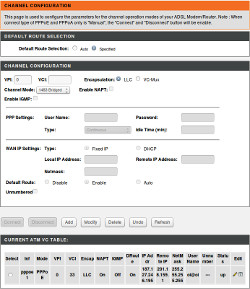 D-Link DSL2500E modem: channel configuration.