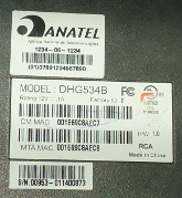 Details of the Thomson DHG534B modem.