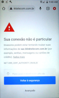 Smartphone rendering of the Blink warning.