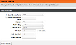 D-Link DSL2500E modem: virtual server configuration screen.
