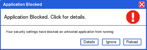 Application blocked advisory message.