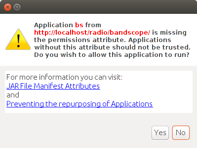 Open JDK's run permission dialogue box to allow an uncertified applet to run.