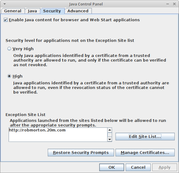Oracle Java's unconditional blocking of all non-certified applets.