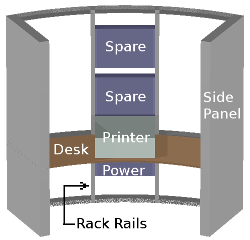 Front view of the printer and scanner console installed in the workspace module of the landshare dwelling.