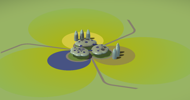 Full elevation view of the cloverleaf design for the landshare dwelling.