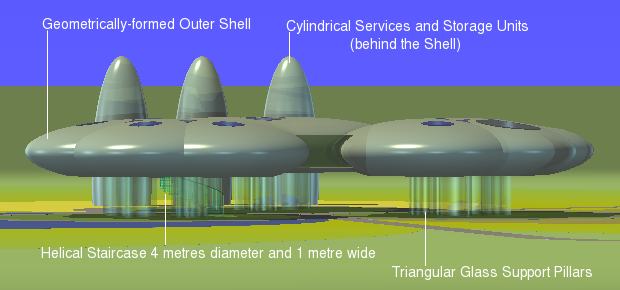 Annotated close-up of the cloverleaf design for the landshare dwelling.