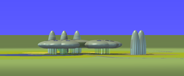 Ground level view of the cloverleaf design for the landshare dwelling.