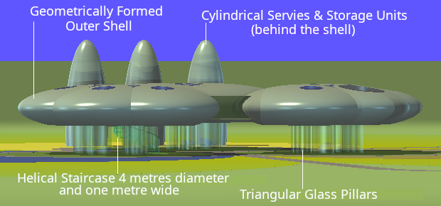 Annotated close-up of the cloverleaf design for the landshare dwelling.