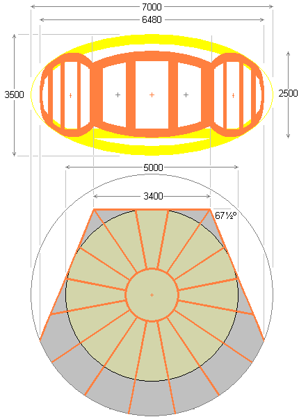 Plan and elevation views of the 3 adjacent doorway frames of a shell module of the landshare dwelling.