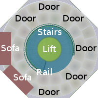 Plan view of the central staircase and entrance hall unit of the Universal Terrestrial Dwelling.