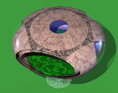 Oblique view of a sliced petal version of an accommodation module of the landshare dwelling.