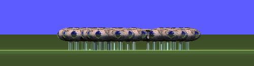 A view from ground level of the complete landshare dwelling.