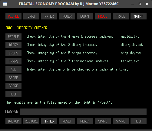 The maint-integ sub-tab of the Fractal Economy Program.