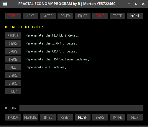 The maint-regen sub-tab of the Fractal Economy Program.
