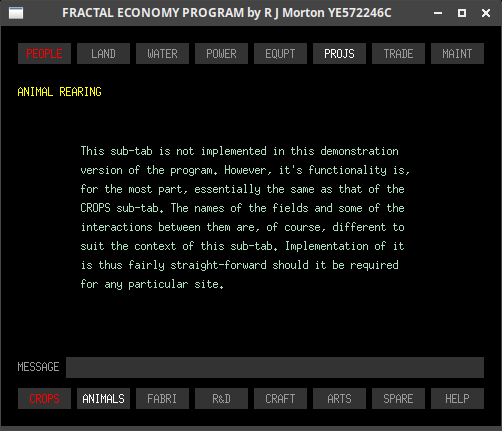 The projs-other sub-tab of the Fractal Economy Program, showing data for the production cycles of other projects.