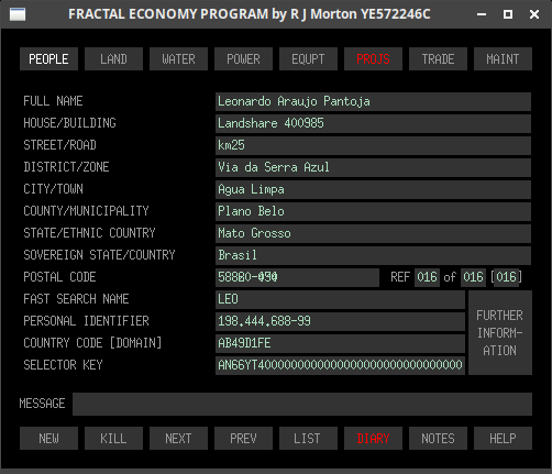 Tab 0 of the Fractal Economy Program.