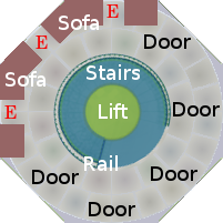 Plan view of the central staircase and entrance hall unit of the Universal Terrestrial Dwelling.