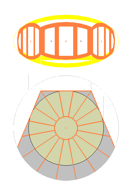 Plan and elevation views of the 3 adjacent doorway frames of a shell module of the landshare dwelling.