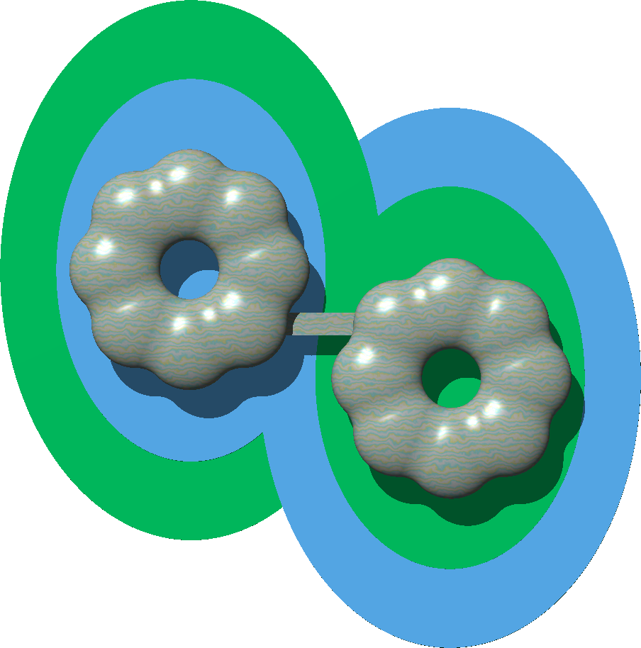 Twin-daisy landshare dwelling set in its garden-lake double ellipsoidal hinterland.