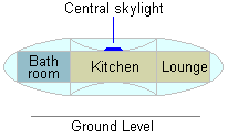 Side view of one of the shells containing the day and night modules of an eco-dwelling.