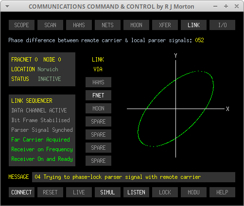 LISSAJOUS phase in the LINK tab of the Communications Command & Control program originated and written in 'C' by Robert John Morton YE572246C.