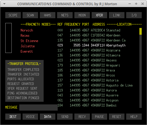 XFER->DEST Sub-Tab of Communications Command & Control program originated and written in 'C' by Robert John Morton YE572246C.