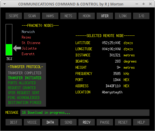 XFER->RECV sub-tab of Communications Command & Control program originated
and written in 'C' by Robert John Morton YE572246C.