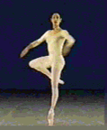 Animation showing that a ballet dancer, doing a pirouette, can sense inherently, by centrifugal force, that she is spinning, without the need to refer to her surroundings.