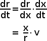 Calculation of the relative velocity between two spheres.