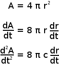 Calculation of the rate at which the area of an expanding spherical wave-front accelerates.