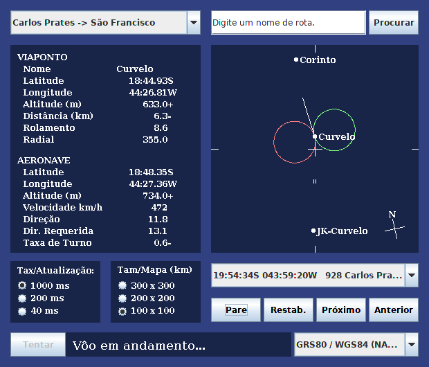 Imagem do painel frontal do applet de navegação global de mapa em movimento.