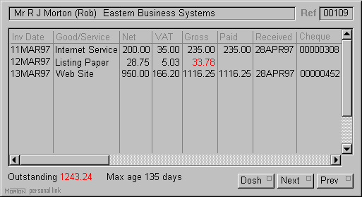 The account window of the EBS Personal Link application.