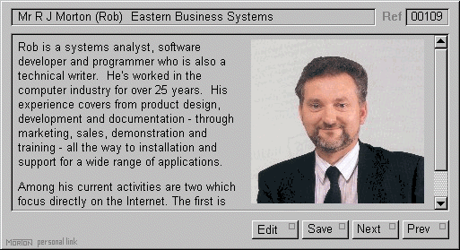 The dossier window  of the EBS Personal Link application.