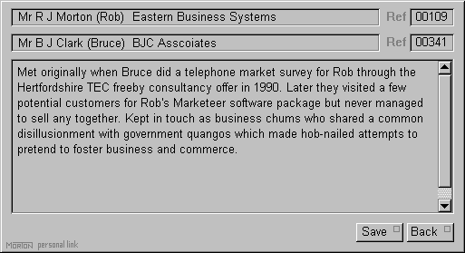 The interpersonal relationship window of the EBS Personal Link application.