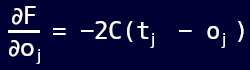 MLP training: simplified output error from a change in a particular weight.