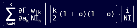 MLP training: total back-propagation weights adjustment formula.